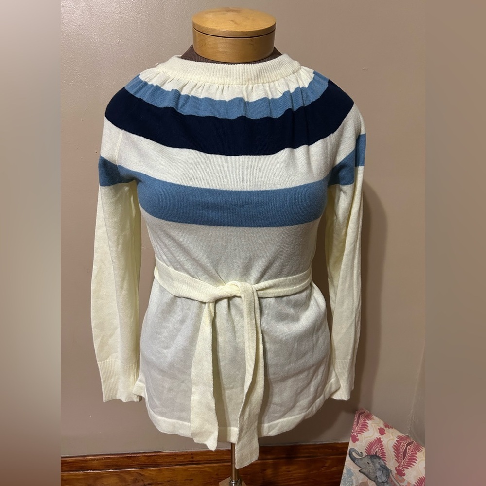 Vintage Donn Kenny 70s Womens M Striped Knit Belted  Sweater Hippy